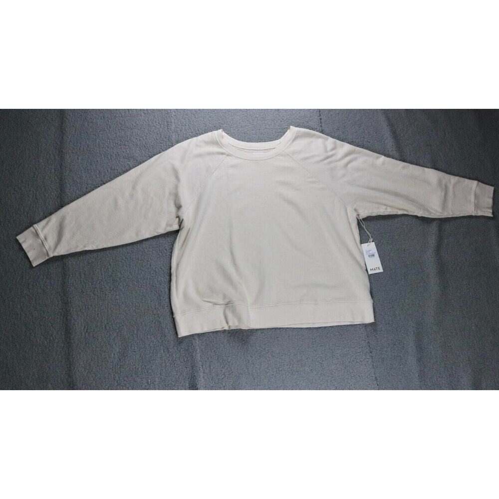 New Mate The Label Womens 3x Sweatshirt Bone Organic Terry Raglan Beige Pullover